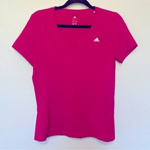 ADIDAS ACTIVEWEAR JERSEY TEE SIZE MED SHORT SLEEVE V NECK FUCHSIA